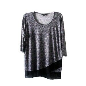 Karen Kane Tunic Top Black & Grey Animal Print 3/4 Sleeve Black Hem Size 2X